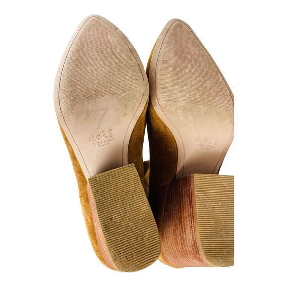 ABLE Womens Suede Knee High Boots Block Heel Able Rojas Tall Tobaccco Brown 8.5M - Picture 6 of 8